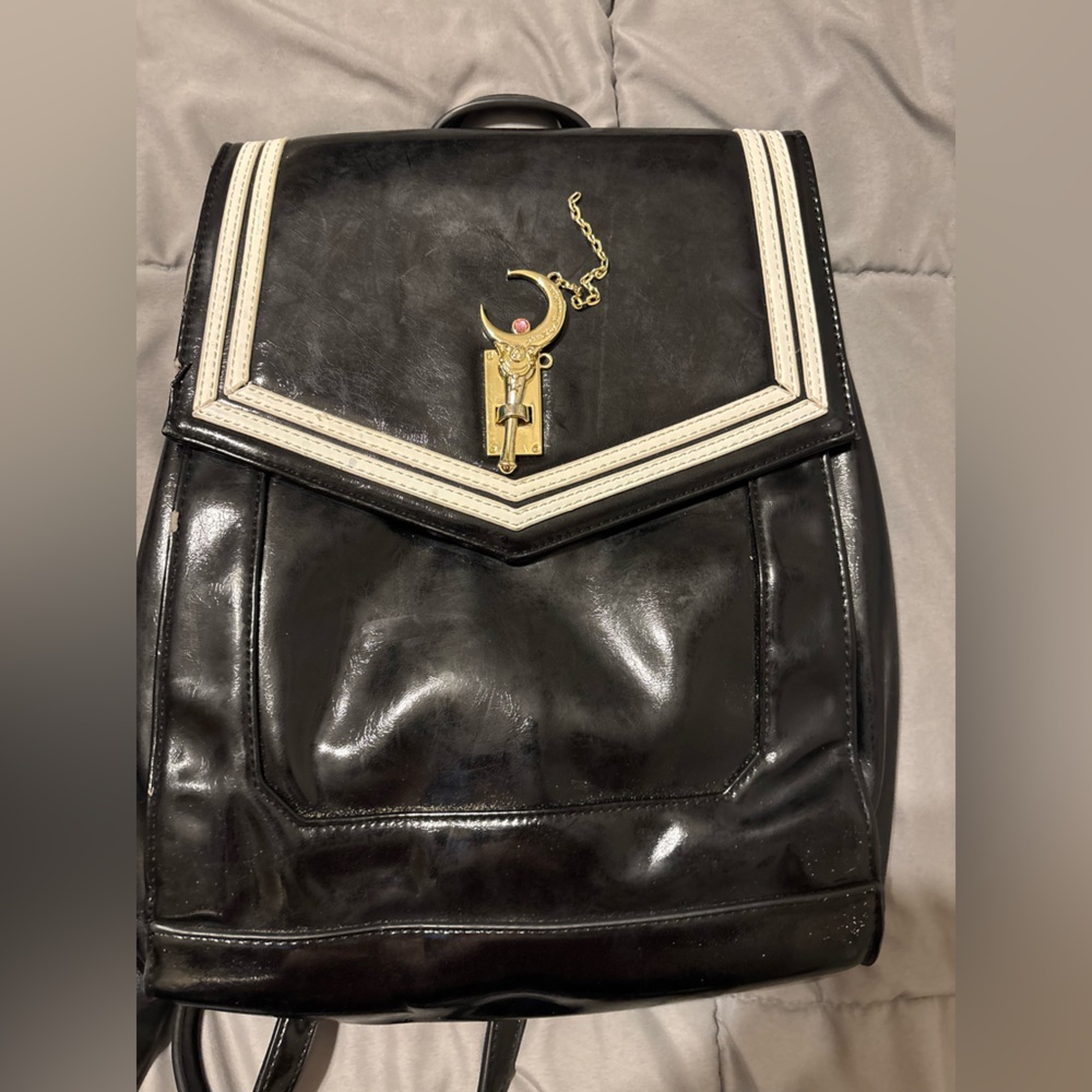 Sailor Moon Samantha Vega Black Leather Backpack with Gold Accent